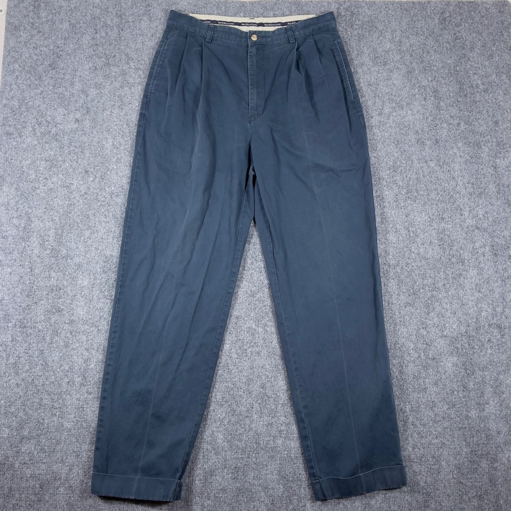 Polo Ralph Lauren Chino Pants Mens 32x31 Navy Blue Pleated Cuffed Cotton Twill